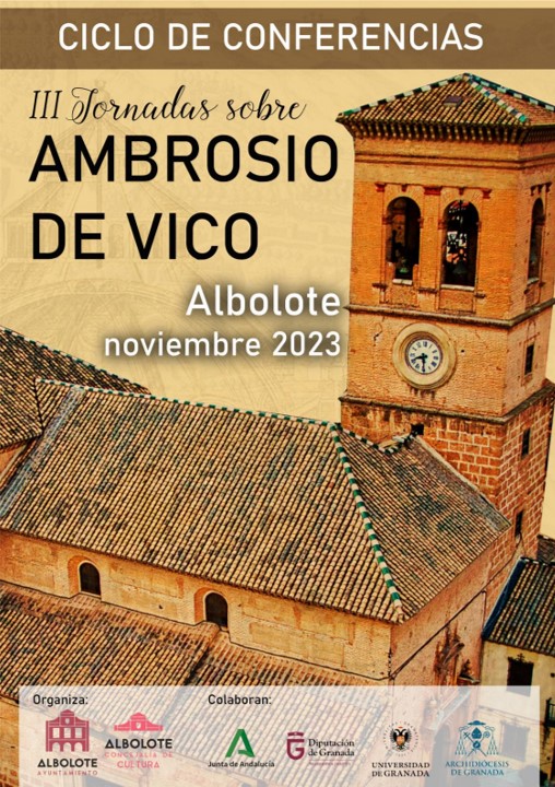 Cartel con imagen de la parroquia de Albolote de fondo