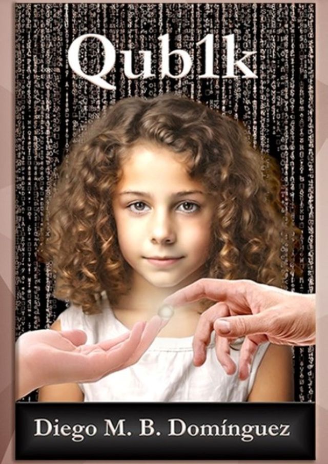Portada del libro Qub1k donde aparece una niña pequeña, rubia de pelo rizado