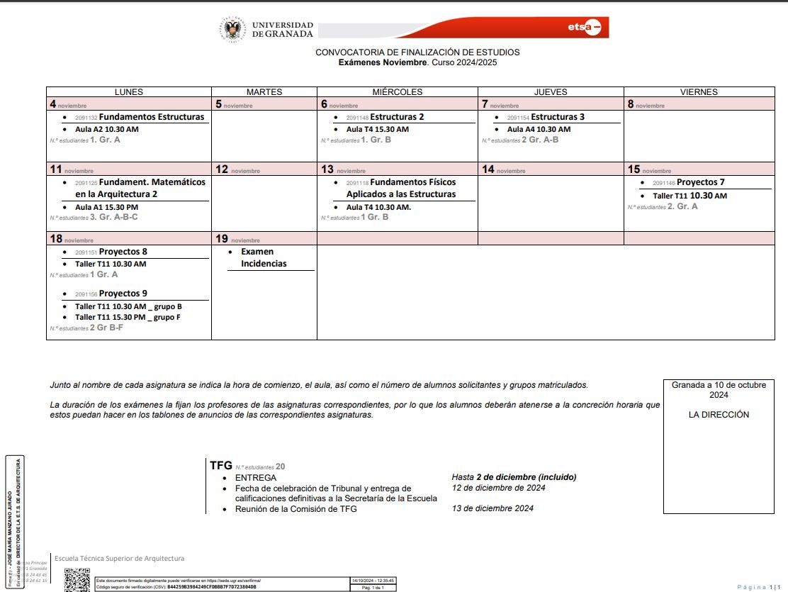 Calendario de evaluación finalización de estudios 2024/2025