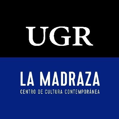 Logo del centro La Madraza de la Universidad de Granada, fondo negro y azul